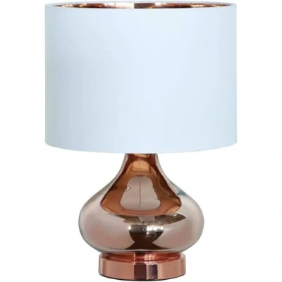 Image of firstchoicelighting Metallic Gold Glass Table Lamp or Bedside Light, White Fabric Shade, 40cm Height