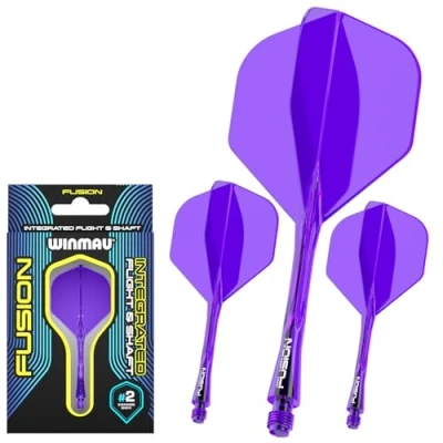 Image of WINMAU Darts Fusion Integrated Flight &amp; Shaft System No.2 Shape Design Purple Colour, Medium Length