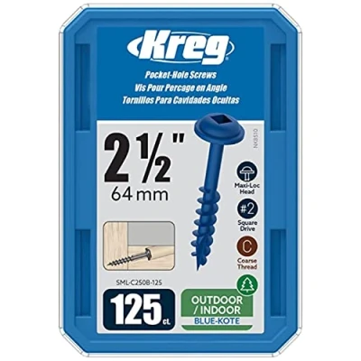 Image of Kreg SML C250B 125 Blue Kote, Pocket Screws, 2 1/2 Inch, 8 Coarse Thread, Maxi Loc Head (125 Count)