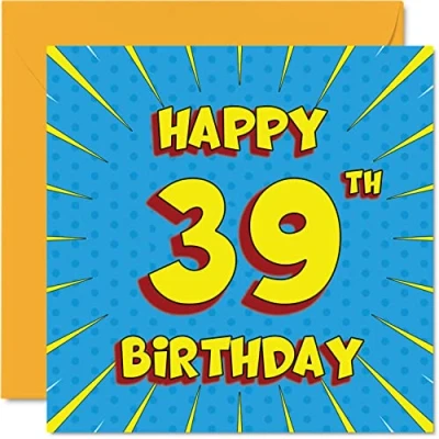 Image of Fun 39th Birthday Cards for Men Woman Comic Book Happy Card Daughter Sister Brother Dad Mum Son Cousin Auntie Uncle, 145mm x Greeting Cards,