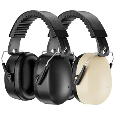 Image of ProCase 2 Packs Ear Defenders Adults, SNR 32dB Noise Cancelling Headphones for Kids Autism, Protectors Sound Proof Hearing Protection Mowing Shooting Woodwork Construction Black&amp;Beige