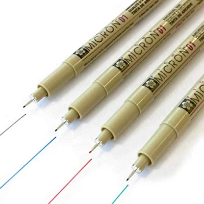 Image of Pigma Sakura Micron Pigment Pens with 0.25mm Superfine Tip Black, Blue, Red, Green (Pack of 4)