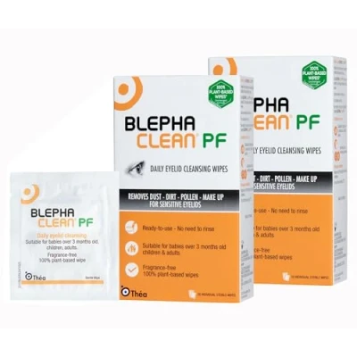 Image of 40 Blephaclean PF Daily Eyelid Wipes Gentle Cleansing for eyelids and Skin Around The Eyes Suitable Babies (Over 3 Months Old), Children Adults 20 Sterile Plastic Free x 2 Packs
