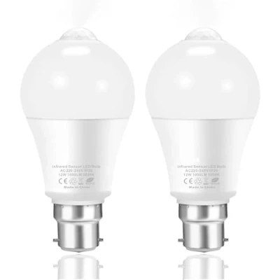 Image of Boxlood PIR Motion Sensor Light Bulb, B22 Bayonet, 100W Equivalent, 3000K Warm White, Security Lighting for Front Door, Hallway, Basement(2 Pack)