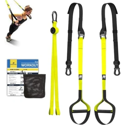 Image of RHINOSPORT Sling Trainer, Full Body Training, Trainer for Home, Strength Training &amp; Home Workout, Bodyweight Resistance Fitness Gym Equipment Indoor Outdoor (Yellow)