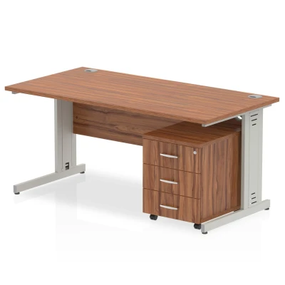 Image of Impulse 1600x800 Desk Walnut Top Silver Cable Managed Leg + Mobile Ped
