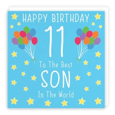 Image of Hunts England Son 11th Birthday Card Happy 11 To The Best In World Iconic Collection Fun Colourful
