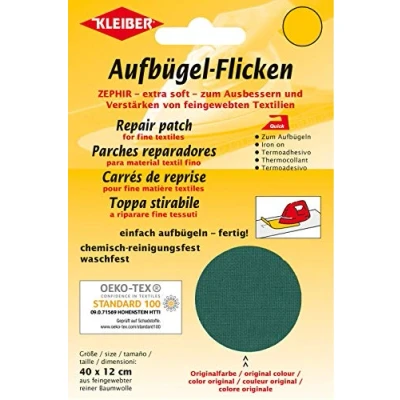 Image of Kleiber Iron On Repair Patch for Fine Knit Textiles 40cm x 12 cm Size Green, 40
