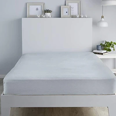 Image of Fusion Silver Brushed Cotton Double Fitted Sheet (140 x 190 28cm) Bedding Bed Soft &amp; Luxury 100% Hotel Bed/Fitted