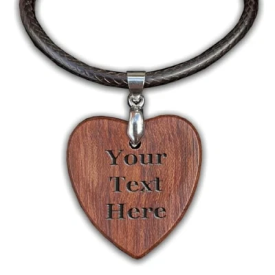 Image of Strungout Heart Shaped Hand Crafted Wooden Guitar Plectrum Pick Pendant with Leather Necklace in Gift Box Option For Personalised Custom Engraving (Custom Engraved)