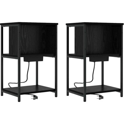 Image of vidaXL Bedside Cabinet 2 pcs Black oak 38 x 31 61 cm Engineered wood