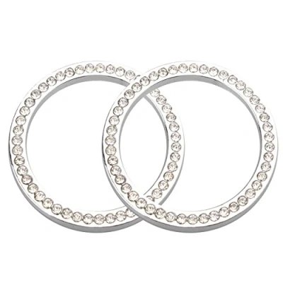 Image of Futheda 2pcs Car One Key Engine Start Button Ring Sticker Emblem Crystal Rhinestone Auto Ignition Bling Interior Decorative Diamante Unique Luxury Gift Silver