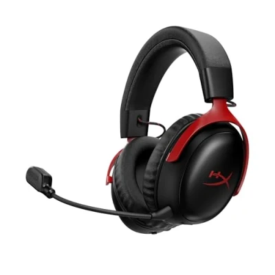 Image of HyperX Cloud III S Wireless Gaming Headset for Multi Platform, 2.4GHz, Bluetooth, Battery Life up to 120 Hours 53mm Angled Drivers, 10mm Detachable Mic, Customizable Black/Red