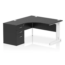 Image of Impulse 1400 LH Crescent Desk Black/White Cable Managed Leg 600 DH Ped