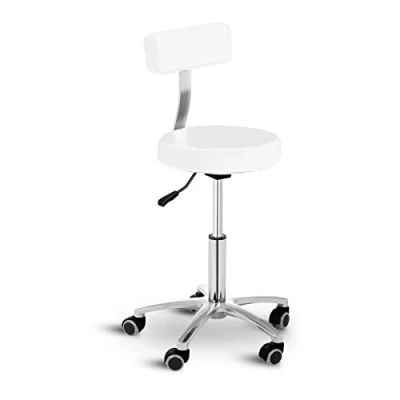 Image of PHYSA Stool Chair With Backrest 360 Swivel Rolling 5 Castors Salon Office Doctor&#039;s Padded Adjustable Height WHITE TERNI (Max. Load 150kg, PVC Cover, Steel Frame, Gas Pump)