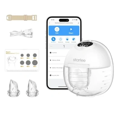 Image of Starlee Wearable Hands Free Electric Breast Pump S39, 4 Modes, 12 Levels, Low Noise, 24mm Flange, Portable &amp; Rechargeable (1 Pack with App)