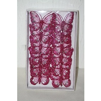 Image of 12 cerise mesh clip on glitter butterflies wedding craft scrapbook embellishment crafts