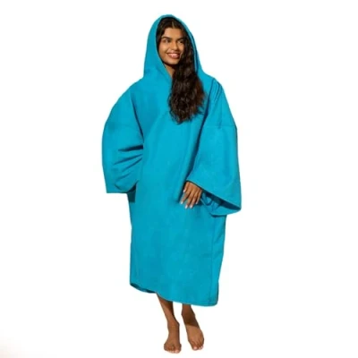 Image of OHS Swim Towels for Adults Womens, Towel Poncho Changing Robe Surf Beach Bath Hooded Large Absorbent Quick Dry Microfibre Robe, Sea Blue