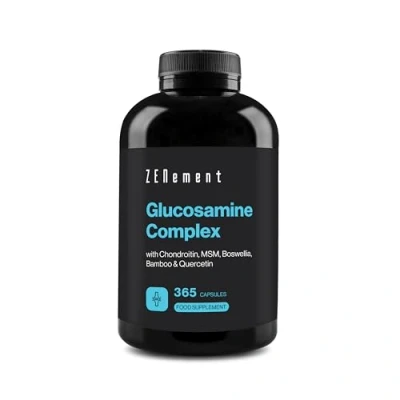 Image of Glucosamine and Chondroitin Complex, 365 High Strength Capsules (1 Year Supply) with MSM, Boswellia, Bamboo &amp; Quercetin Maintains Normal Joint Cartilage Zenement