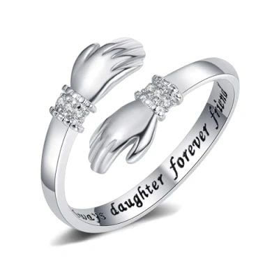 Image of Yifnny Hug Ring, Engraved Words Hugging Hands Open Ring Adjustable Couple Women Mens Rings Friendship Mothers Day Jewelry Gifts (Always daughter forever friend)
