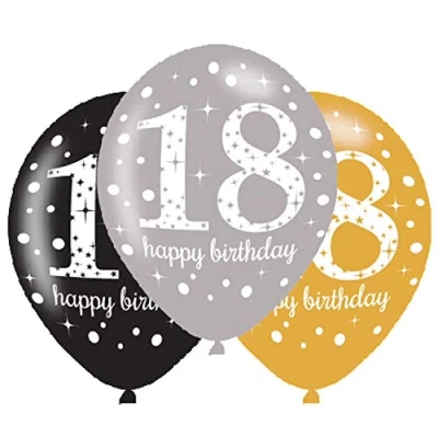 Image of Amscan 9900736 Sparkling Celebration 18th Birthday 11&quot; Latex Balloons 6 Pack