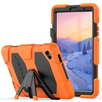 Image of TECHGEAR G SHOCK Case Fits Samsung Galaxy Tab A7 Lite 8.7&quot; 2021 (SM T220 / SM T225) Tough Rugged HEAVY DUTY Armour Shockproof Impact Survival with Stand, Kids Schools Builders Work ORANGE