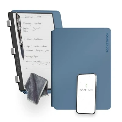 Image of Rocketbook PRO 2.0 Reusable Digital Notebook Smart Notepad A4 Blue, Wirebound Note Book To Do List Pad, Dotted and Lined Paper with Frixion Erasable Pen Wipe, Office Gadget App