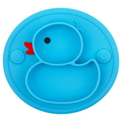 Image of Qshare Baby Suction Plate, Toddler Silicone Divided Non Slip Placemat, Fit for High Chair Tray, BPA Free Dishwasher &amp; Microwave Safe Kid Travel Portable Feeding Best Gift 22 * 20 2.5cm