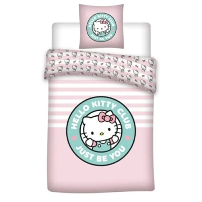 Image of Hello Kitty Pink Bedding Set, Duvet Cover 140 x 200 cm + Pillowcase 65 cm, Polycotton