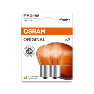 Image of OSRAM ORIGINAL LINE 12V, PY21W, signal lamp, Metal Base, Double Blister, (2 lamps)
