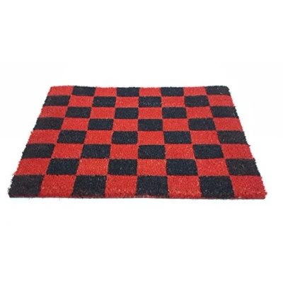 Image of Prime Homewares Doormats 60 x 40cm Various Design Coir Doormat (Red/Black Checkers Doormat)