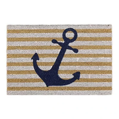 Image of Relaxdays Striped Anchor Welcome Doormat Coir, 40 x 60 cm, Door Mat Inside &amp; Outside, Non Slip Shoe Wiper, Multicoloured