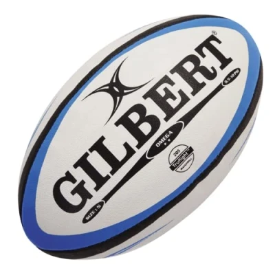 Image of Gilbert Men&#039;s Omega Match Rugby Ball Blue/Black, Size 4