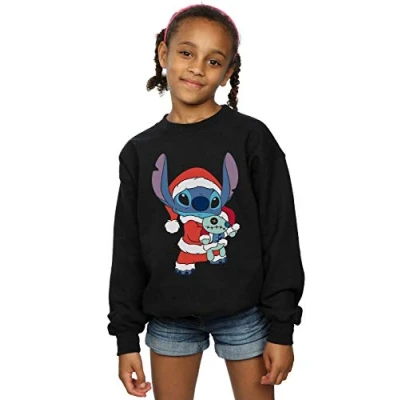 Image of Disney Girls Lilo and Stitch Christmas Sweatshirt Black 12 13 Years