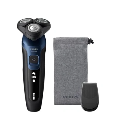 Image of Philips Shaver Series 5000 Wet &amp; Dry Electric Men&#039;s in Metallic Blue with Precision Trimmer and Soft Pouch Travel Case (Model S5465/18)