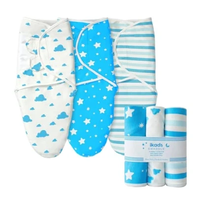 Image of Imperial Rooms Blue Swaddle Blanket 0 3 Months 100% Soft Organic Cotton Swaddles for Newborn Pack of Baby Boy and Girl Wrap