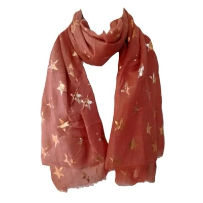 Image of GlamLondon Stars Scarf Rose Gold Glitter Foil Antique Star Print Ladies Party Wedding Fashion Wrap (Rust)
