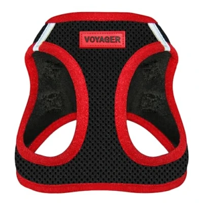 Image of Voyager Step in Air Dog Harness All Weather Mesh Vest for Small and Medium Dogs by Best Pet Supplies Red Trim,