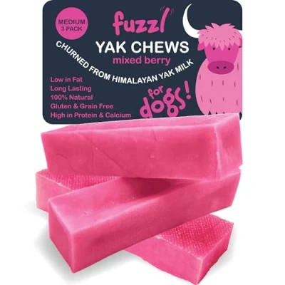 Image of Fuzzl Mixed Berry Yak Cheese Himalayan Dog Chews Medium 3 Pack for Dogs Natural Chew Long Lasting Dental Sticks