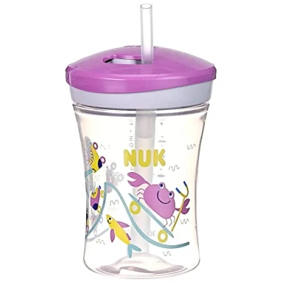 Image of NUK 3 in 1 Learning to Drink Set with Trainer Cup (6+ Months), Magic 360 Drinking (8+ M) &amp; Action Bottle Children (12+ 230 ml BPA Free Purple Crab