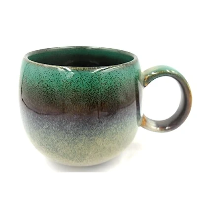 Image of Reactive Glaze Stoneware Studio Sphere Mug in Dark sea Grass Green.