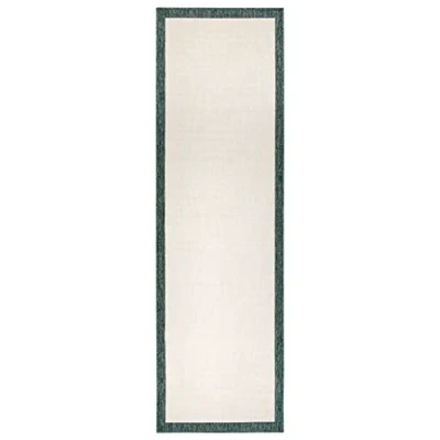 Image of NORTHRUGS Panama Indoor and Outdoor Rug 80 x 250 cm Reversible Weatherproof Modern Plain Design with Border Runner for Balcony Patio Garden Conservatory Living Room Waterproof Green