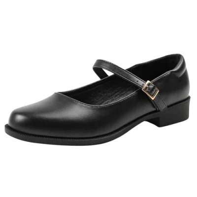 Image of Women Girls Platform Mary Jane Pump Shoe Ladies Kids Comfort Formal Office School Smart Ankle Strap Round Toe Wide Fit Shoes Black Faux Leather