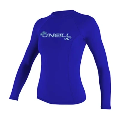 Image of O&#039;NEILL Wetsuits UV Sun Protection Womens Basic Skins Long Sleeve Crew Shirt Rash Guard, Tahitian Blue, Small