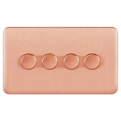 Image of Schneider Electric Lisse Screwless Deco 4 Gang Uniwersal 2 Way Dimmer Light Switch, 250W/VA, GGBL6042CLCS, Copper