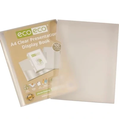 Image of eco A4 Size 50% Recycled 100 Pocket Clear Presentation Display Book, Storage Case Portfolio Art Folder with Plastic Sleeves Box, eco152