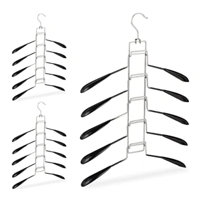 Image of Relaxdays Multi Coat Hanger Set of 3, 5 Holders per Tier, Compact and Non Slip Storage, Black