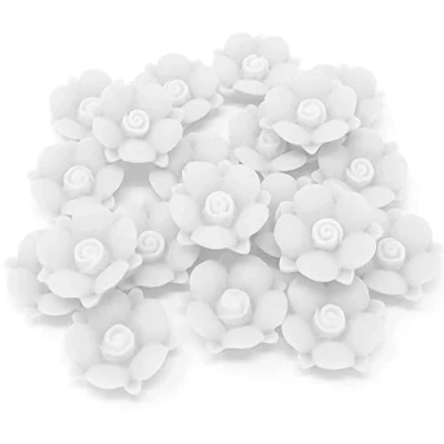 Image of Wedding Touches 20x White 20mm Soft Feel Rose Style Flatbacks Craft Cardmaking Embellishments
