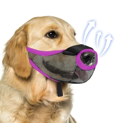 Image of Soft Nylon Dog Muzzle, Mesh Muzzle for Small Medium Large Dogs, Breathable Drinkable Adjustable Loop Pets Anti Biting Barking Licking (S,Purple)