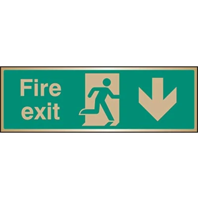 Image of Deluxe Signs Fire exit arrow down Brass 300x100mm